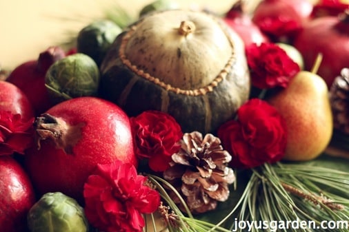 Christmas centerpiece with fruits and vegetables