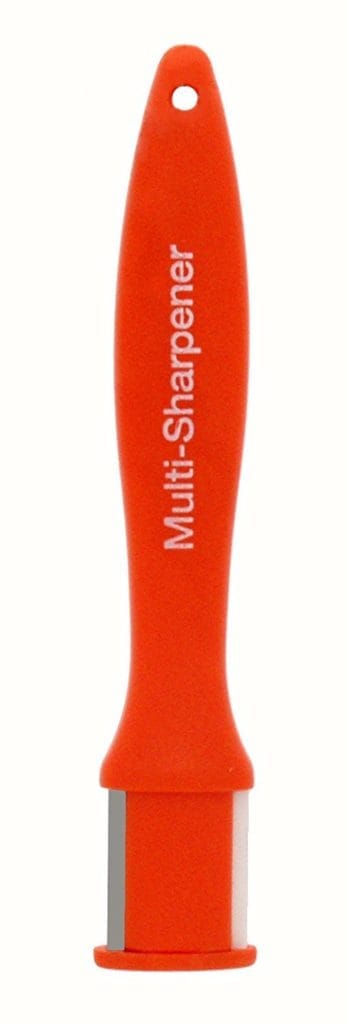 a small tool sharpener with an orange handle