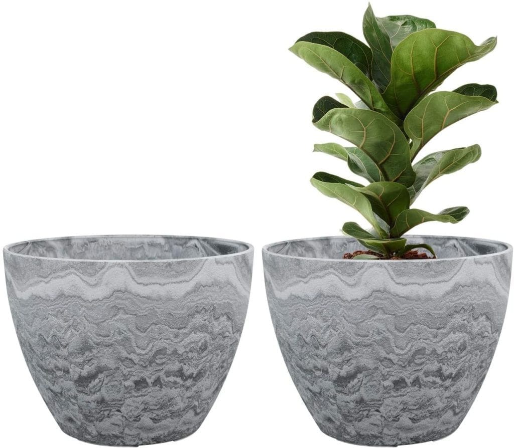 2 faux grey/white marble plant pots