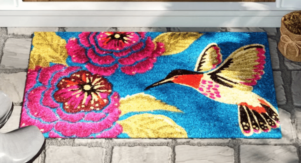the gaetan hummingbird delight doormat from wayfair