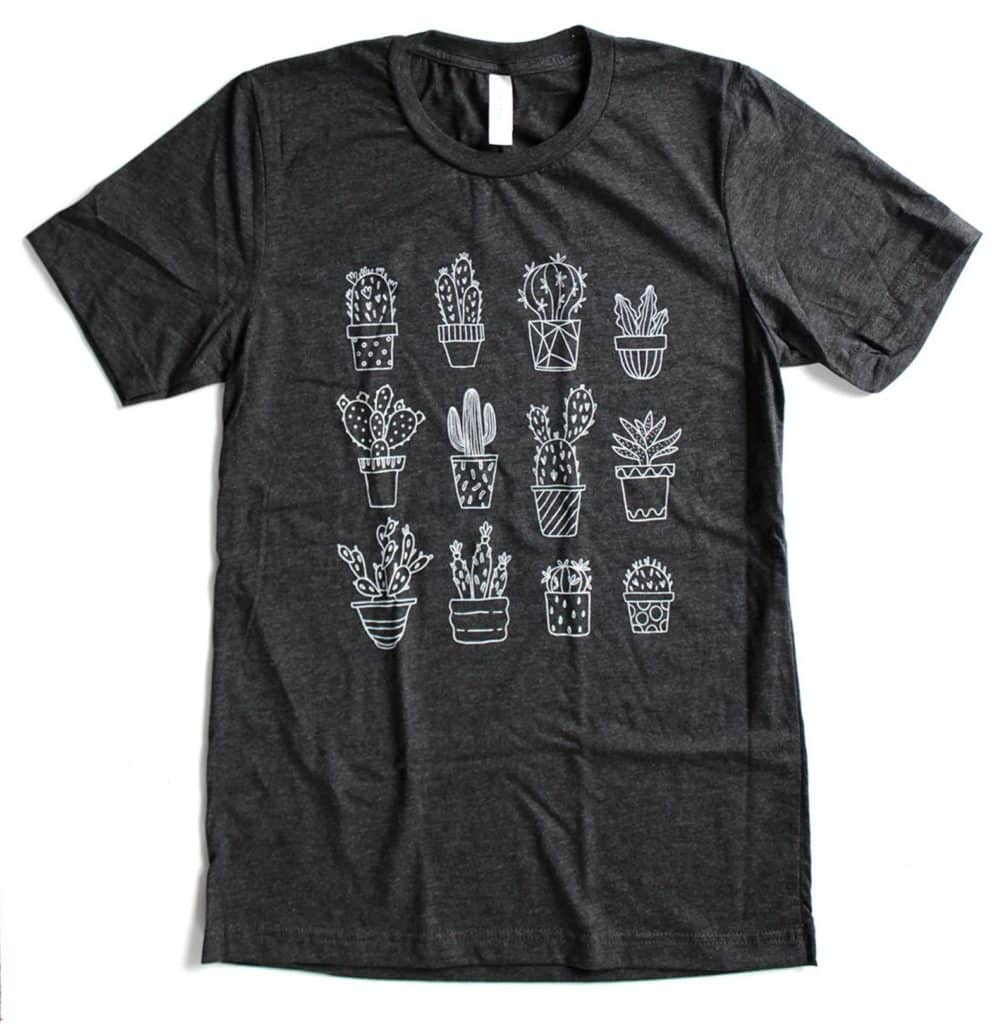 grey tshirt with white cacti
