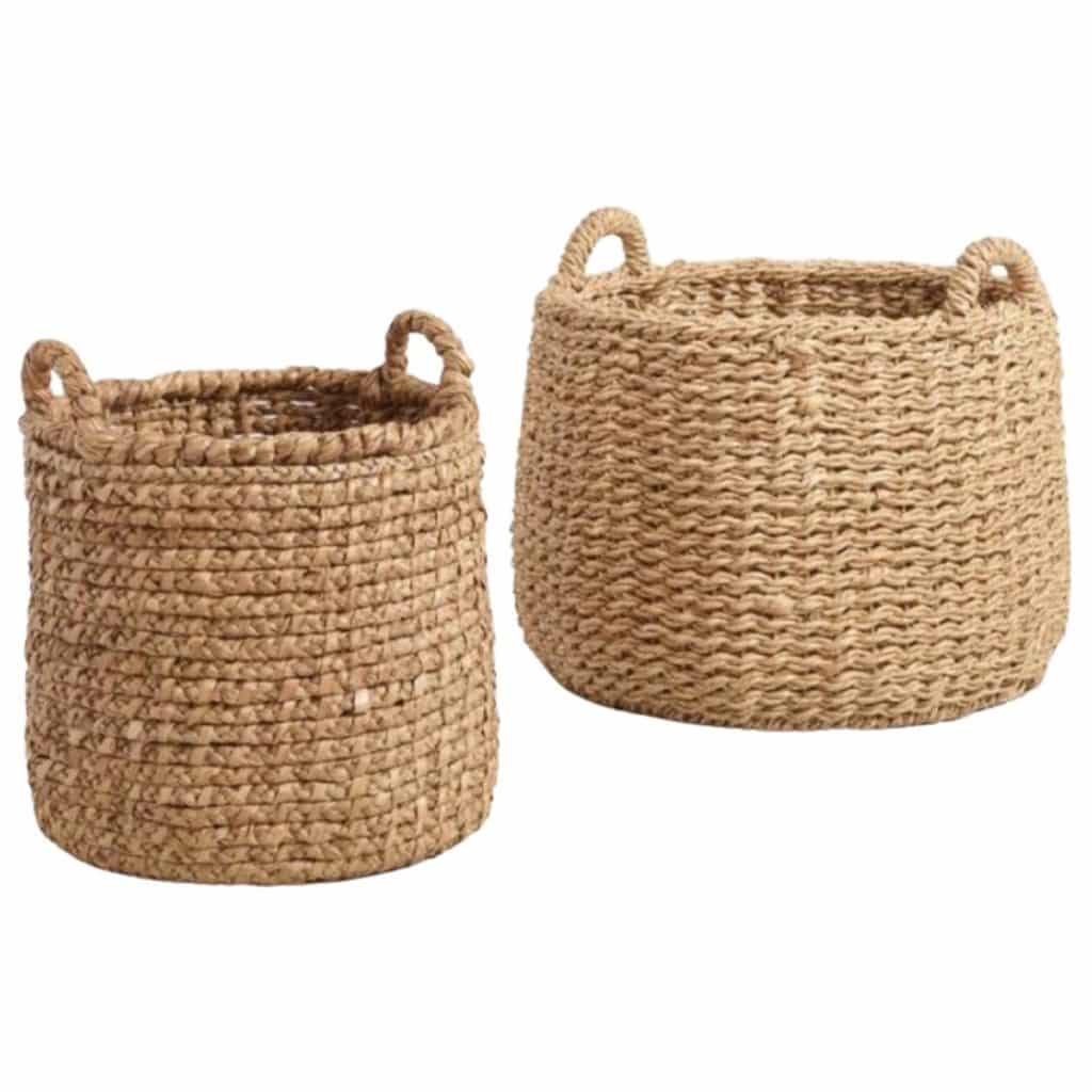 two large natural hyacinth tote baskets with handles available at world market