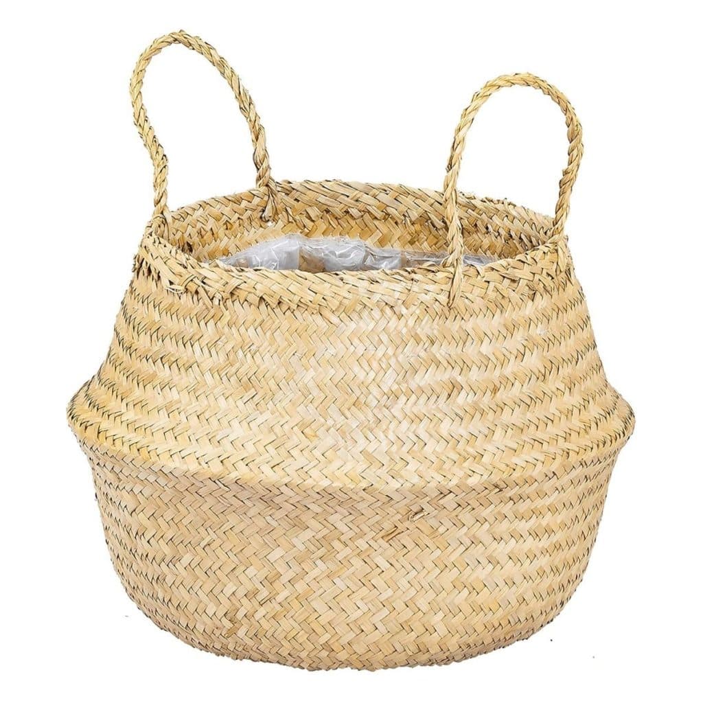woven seagrass basket with handles available at Amazon