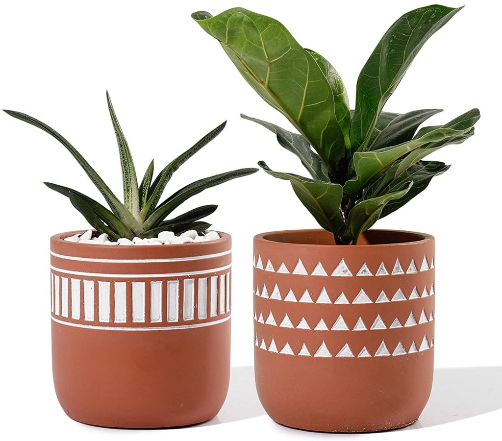 set of two geometric deign terracotta planters available at amazon 