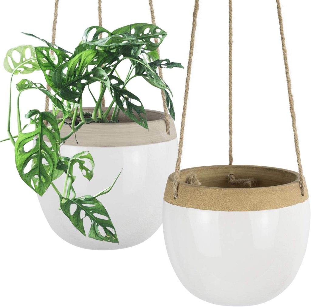 two white hanging planters from amazon