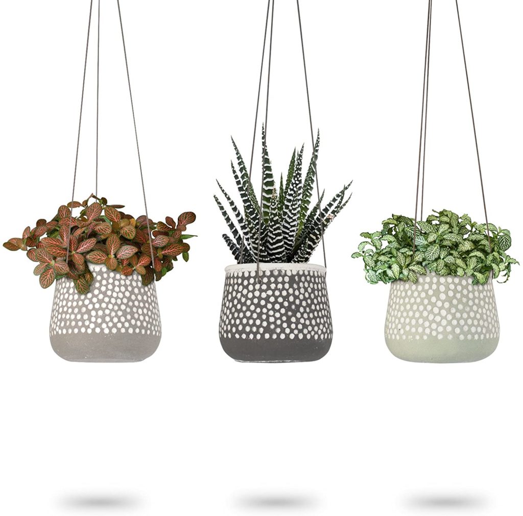 three grey tone hanging planters from amazon