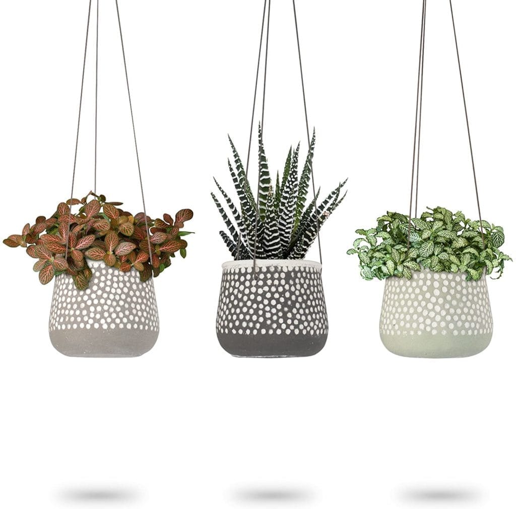 three grey tone hanging planters from amazon