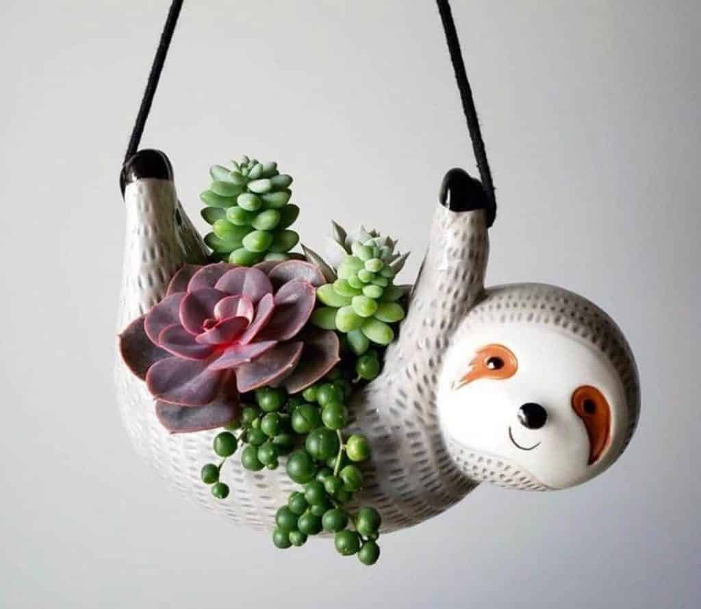 sloth design hanging planter from etsy