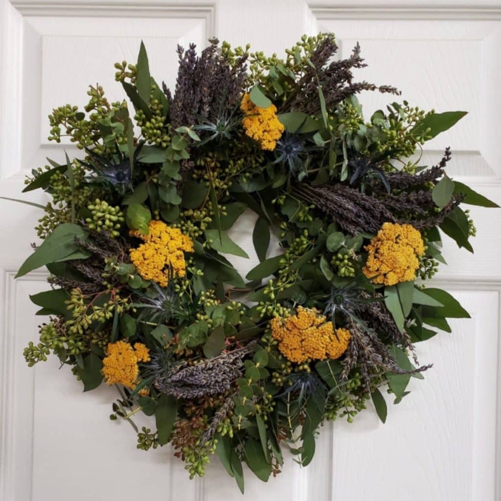 4) Eucalyptus, Lavender, Thistle and Yarrow Wreath  from etsy