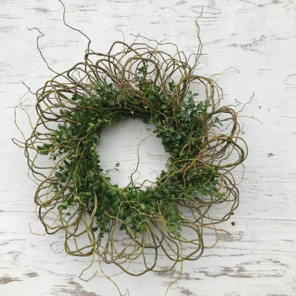 Curly Willow and fresh Boxwood wreath from etsy