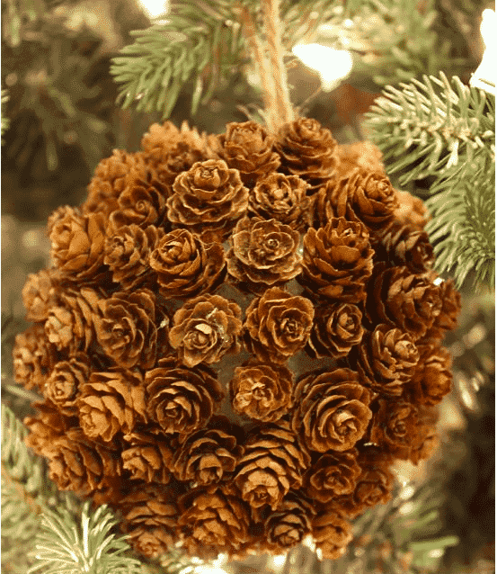 pine cone kissing ball on a christmas tree