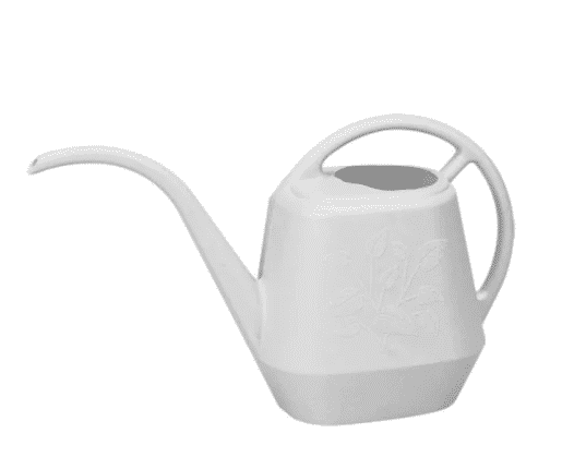 white plastic watering can with a slender sprout for sale at The Home Depot