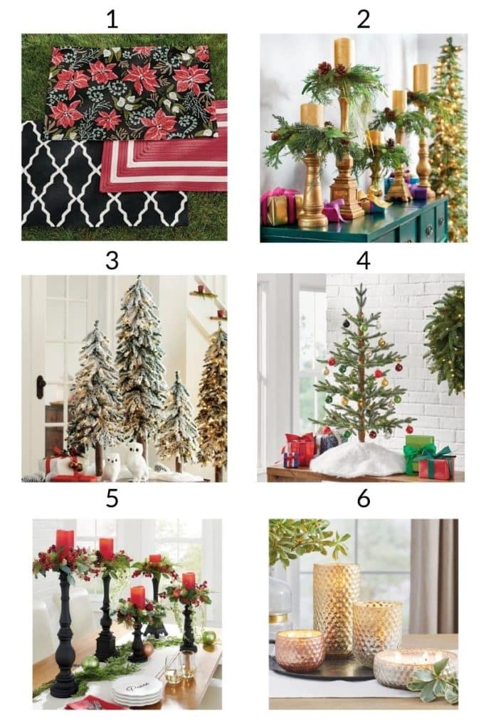 Christmas trees candlesticks gold candles poinsettia doormat for sale from Grandin Road for Christmas