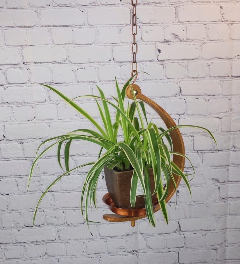 adjustable wooden & copper plant hanger from etsy