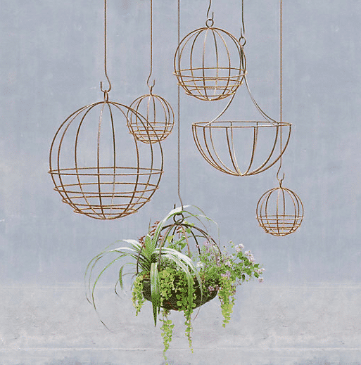 six spherical hanging planters from terrain
