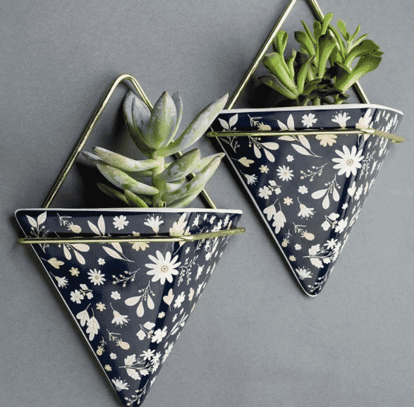 decorative triangular geometric planters with succulents inside to buy at etsy