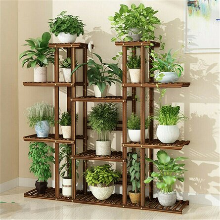 large multi tier wooden plant stand at wayfair