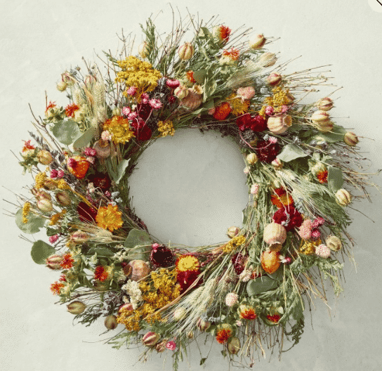 wreath including Botanicals such as lavender and poppy pods from williams sonoma