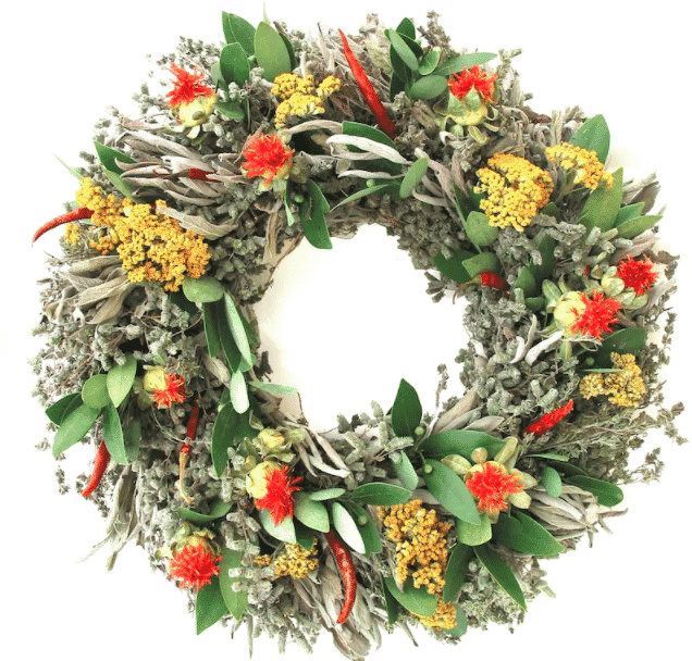 16 inch herb wreath with safflower and sage from etsy