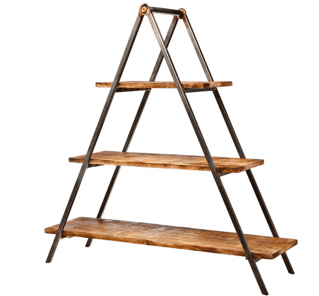 three tier metal and wood plant display from pottery barn
