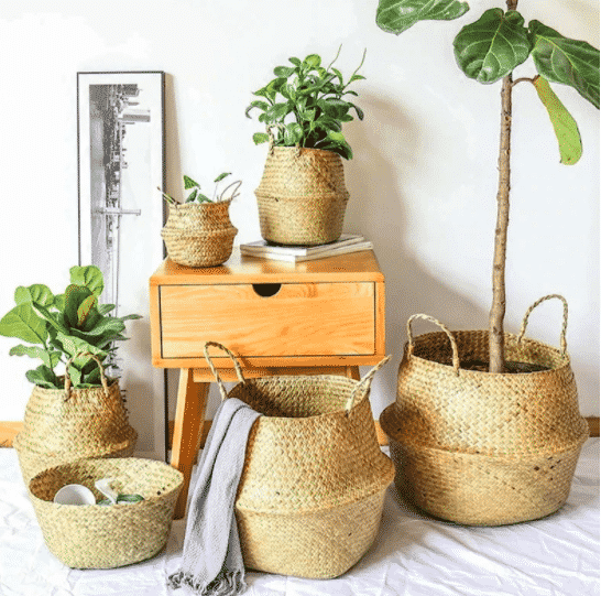 seven plant baskets in a variety of sizes available at etsy