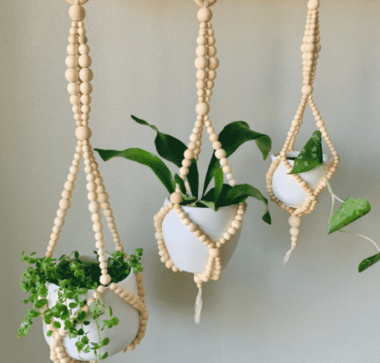 set of three beaded hanging planter from etsy