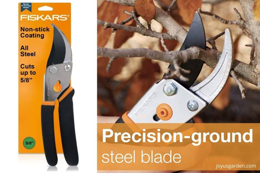 Fiskar pruners you can buy on amazon orange and black pruners cutting a little branch
