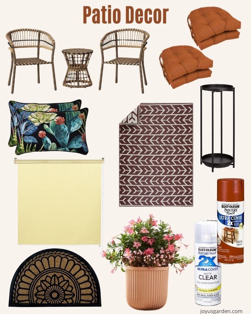 a collage showing patio accessories to purchase online