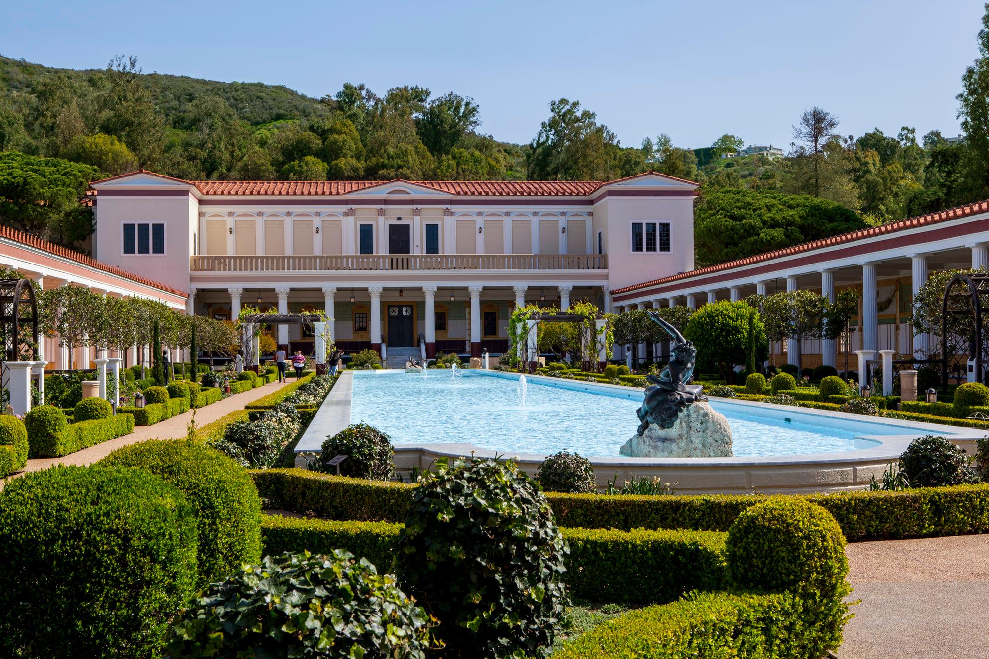the getty villa, reflecting pool, & gardens