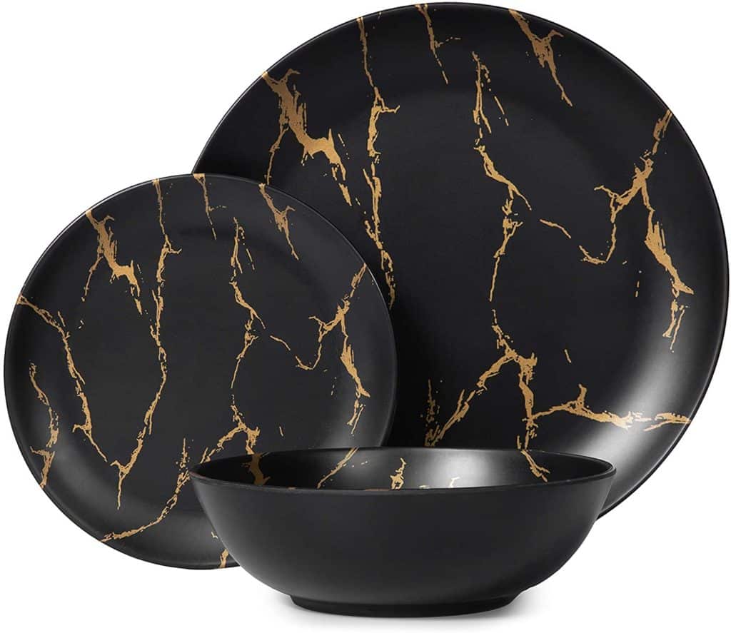 black and gold melamine set of plates and bowls from amazon