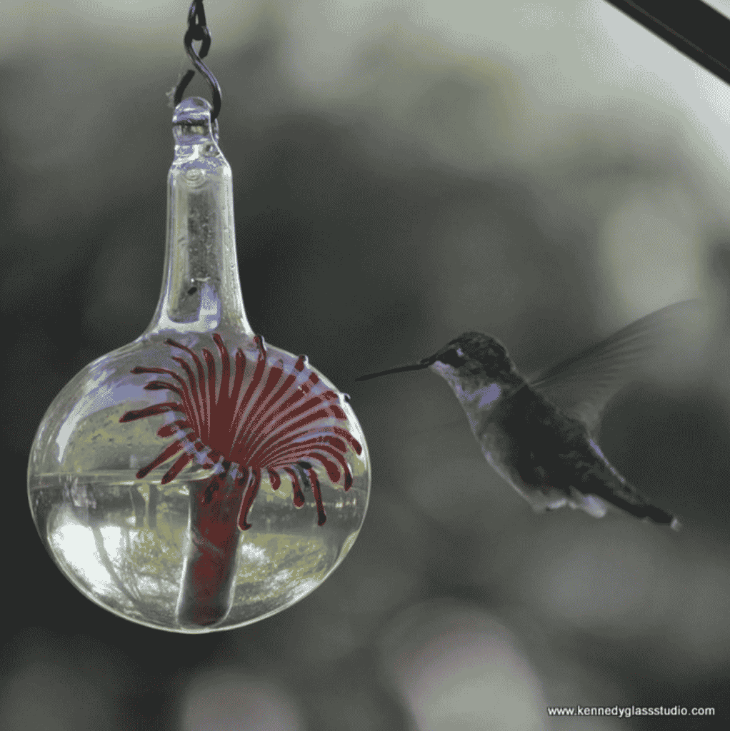 the original one piece drip less hummingbird feeder with a glass body & flower details on etsy 