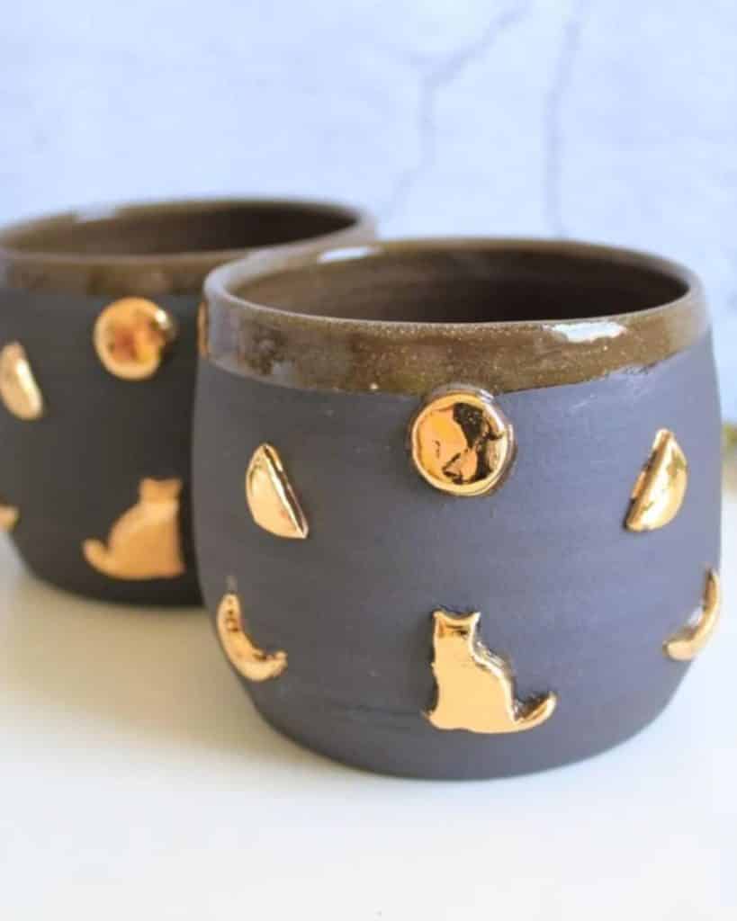 2 22k gold moon circle cat planters in black to buy from etsy