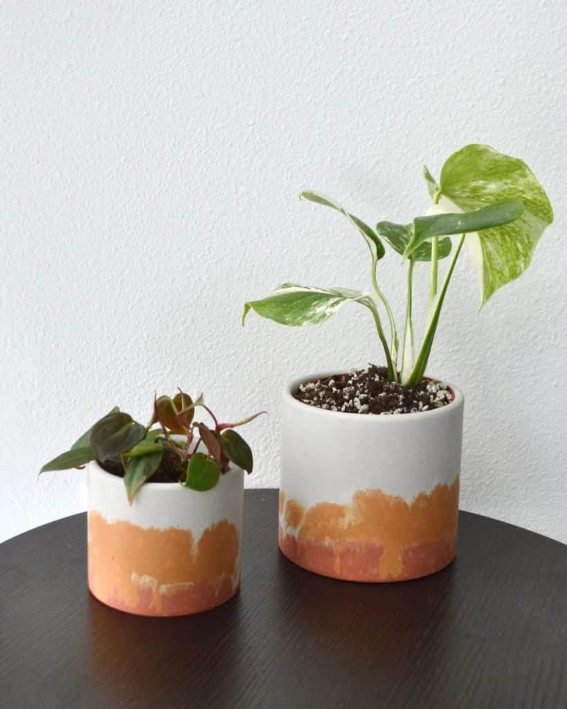 2 sunset watercolor planters in white & orange to buy from etsy
