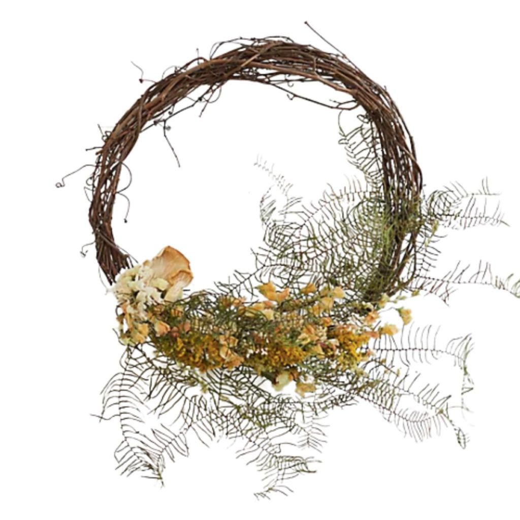 wreath made of mushrooms, dried flowers and grasses from anthropologie