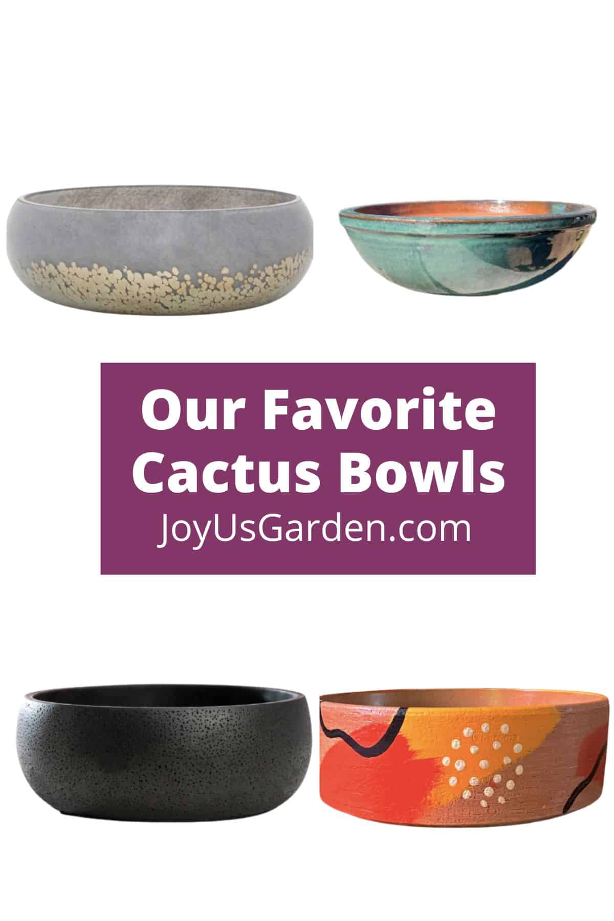 4 cactus bowls are shown in collage from etsy and the text reads our favorite cactus bowls joyusgarden.com