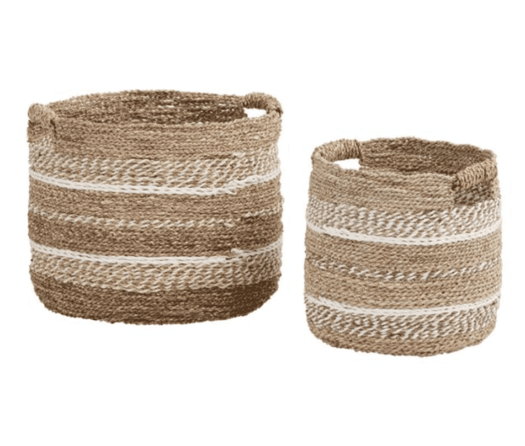 2 randi white stripe seagrass baskets woven in seagrass & raffia in 2 sizes to buy at world market