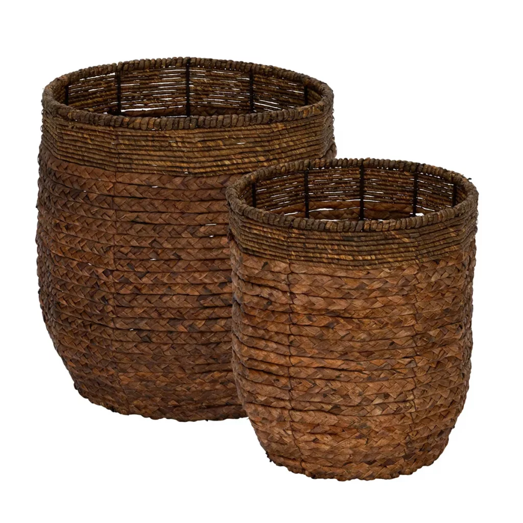 2 large dark brown rimmed blended-weave wicker baskets to buy at Macy's