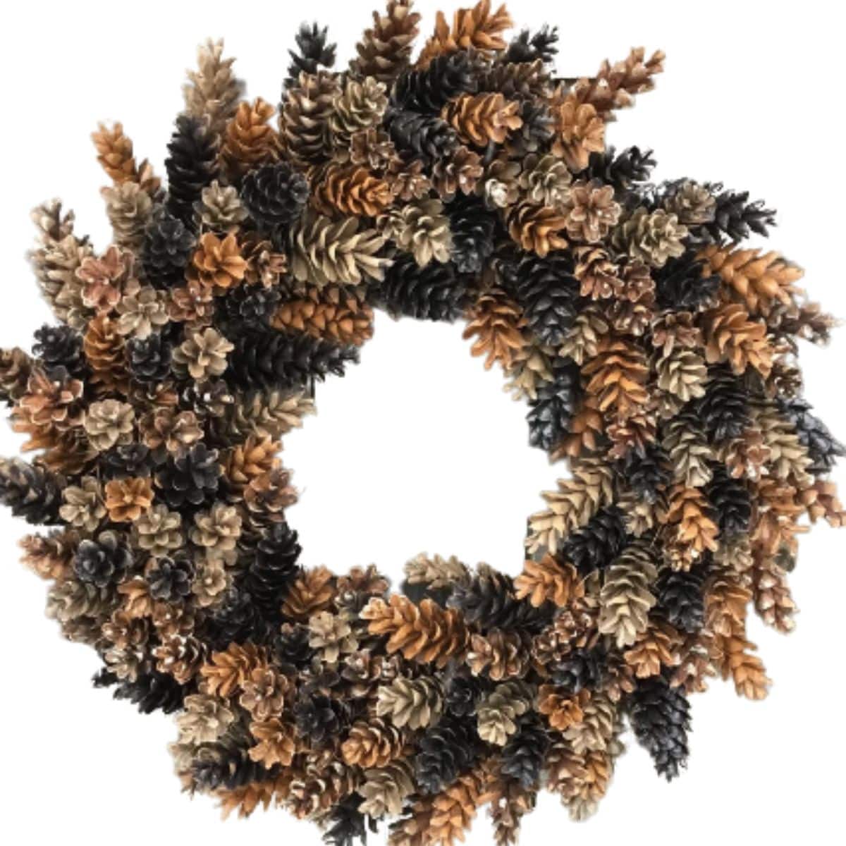 multi colored pinecone wreath from etsy