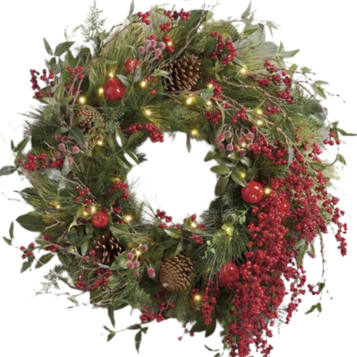 winter berry wreath with light up lights from grandin road
