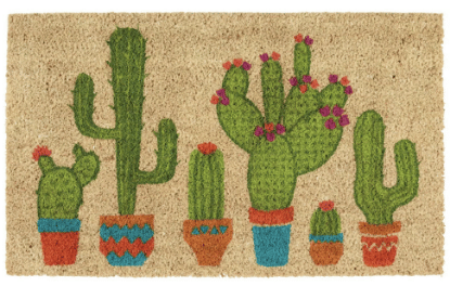 cactus door mat with 6 cactus in pots design from wayfair