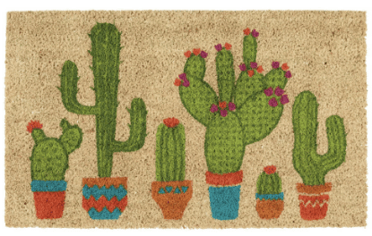 cactus door mat with 6 cactus in pots design from wayfair