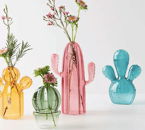 four cactus vase in yellow green pink and blue from anthropologie 