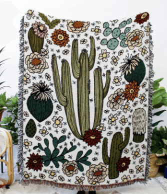 cactus blanket or tapestry with desert plant design  from etsy