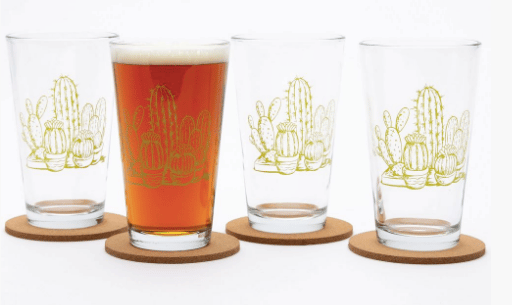 Cactus Pint Glass Set of 4 glasses on coasters from west elm