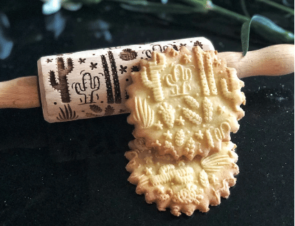 cactus rolling pin with 2 cookies from etsy