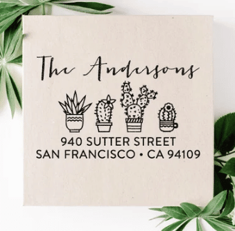 cactus return address stamp with  mailers name and address with cactus design from etsy