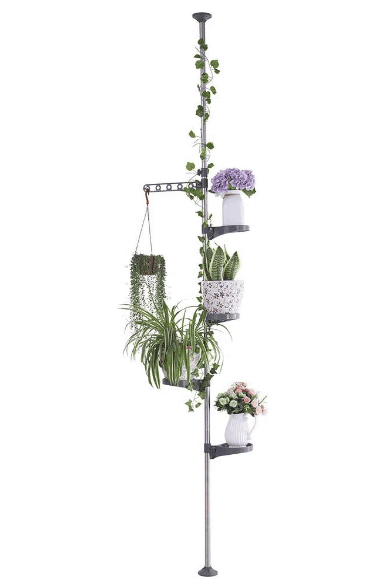 5 layer metal plant stand pole with a variety of plants shown from Amazon