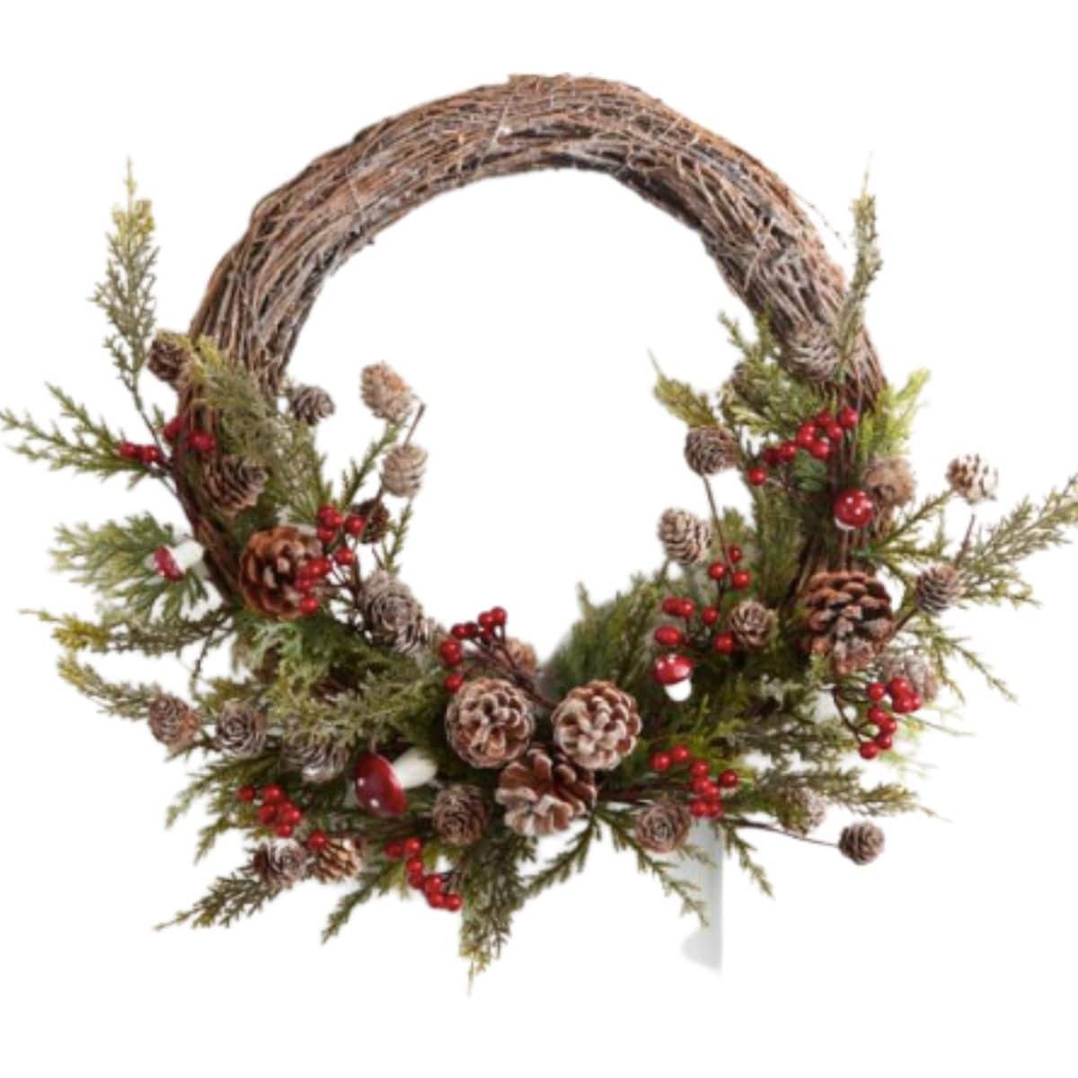 Faux Mushrooms & Berry Wreath with asymmetrical silhouette from world market