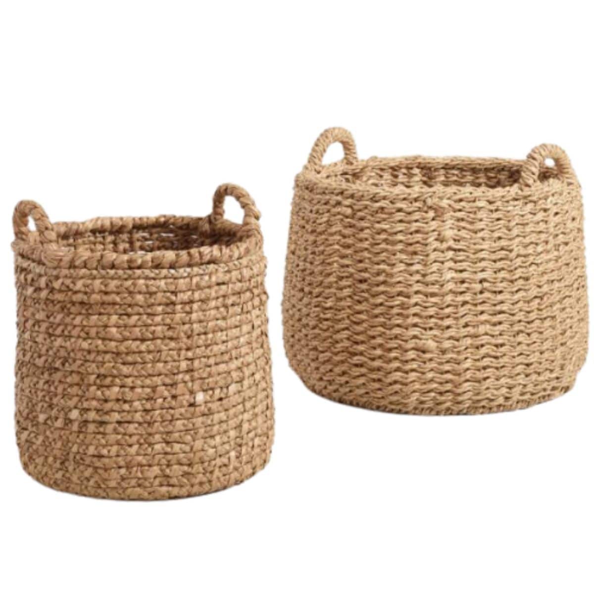 2 Natural Hyacinth Noelle Tote Baskets in different sizes with handles to buy from World Market 
