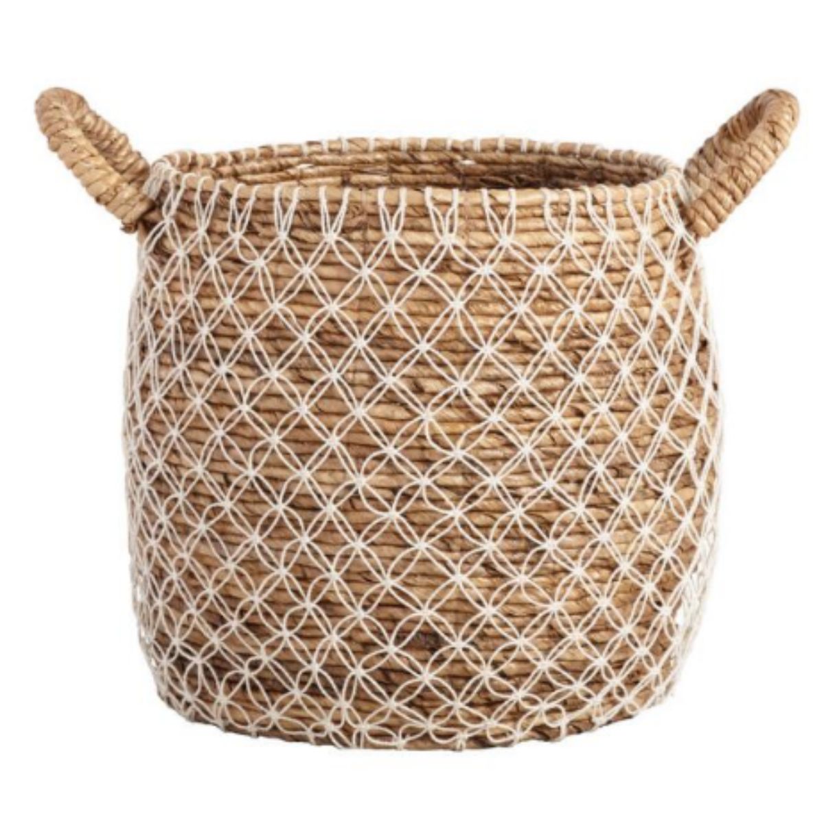 A charming Bianca Macrame Seagrass Tote Basket  with handles to buy from World Market